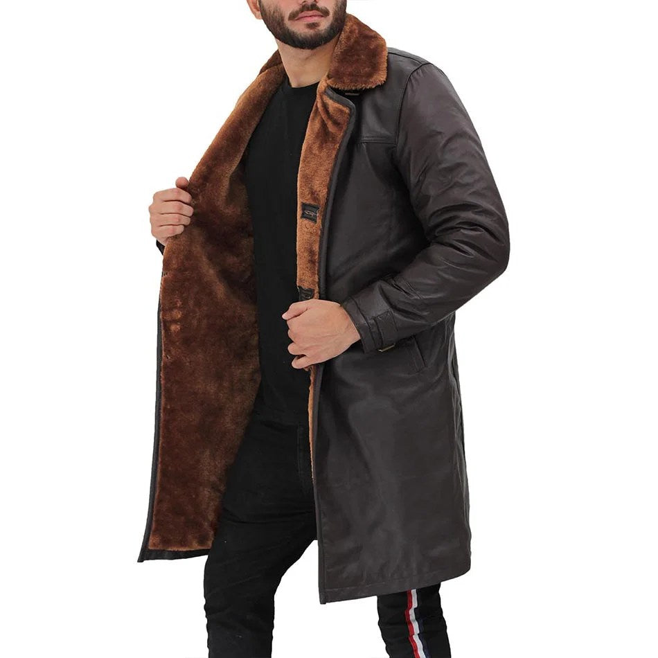 Dark Brown Shearling Leather Coat Mens - L